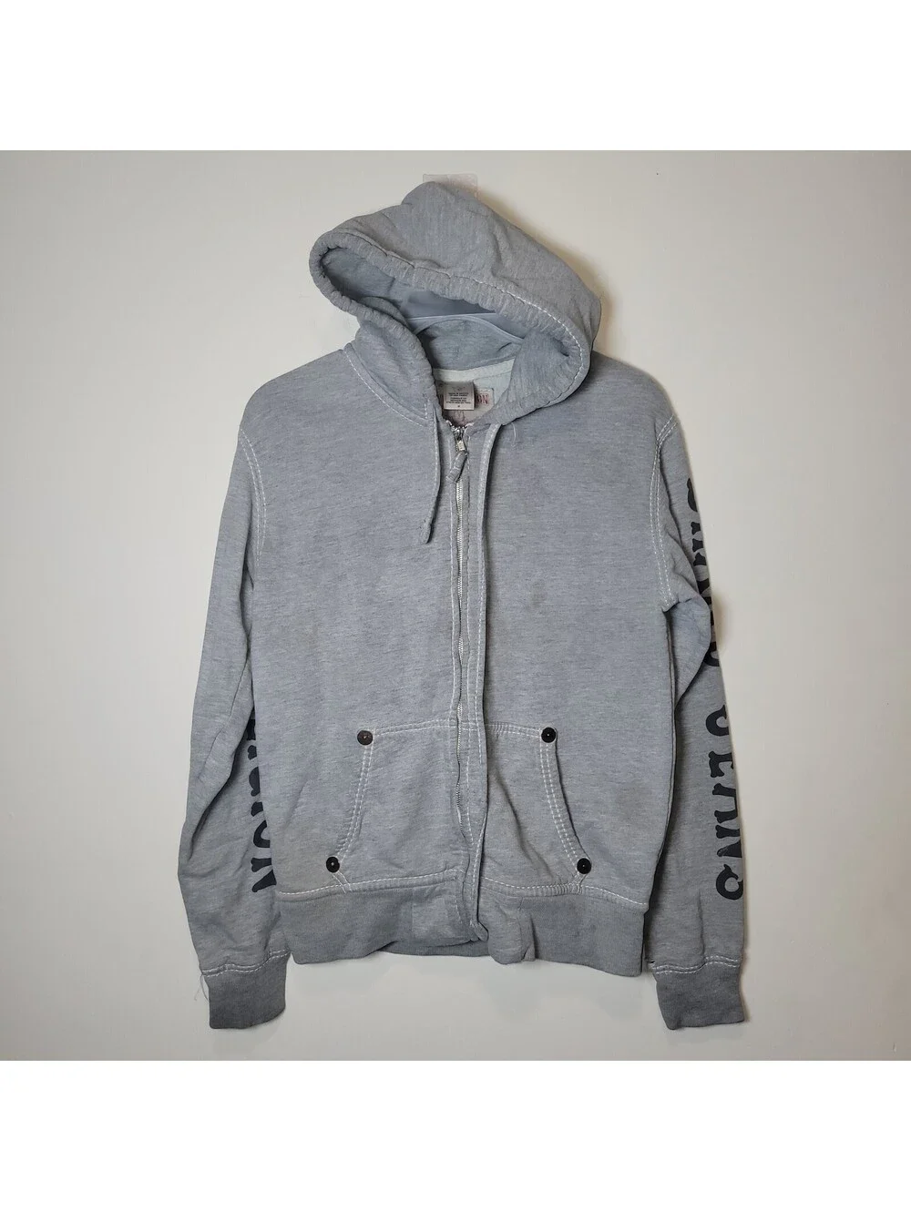 VTGTrue Religion Men's Gray Full Zip Hoodie Big T Stitching Sleeve Size M READ